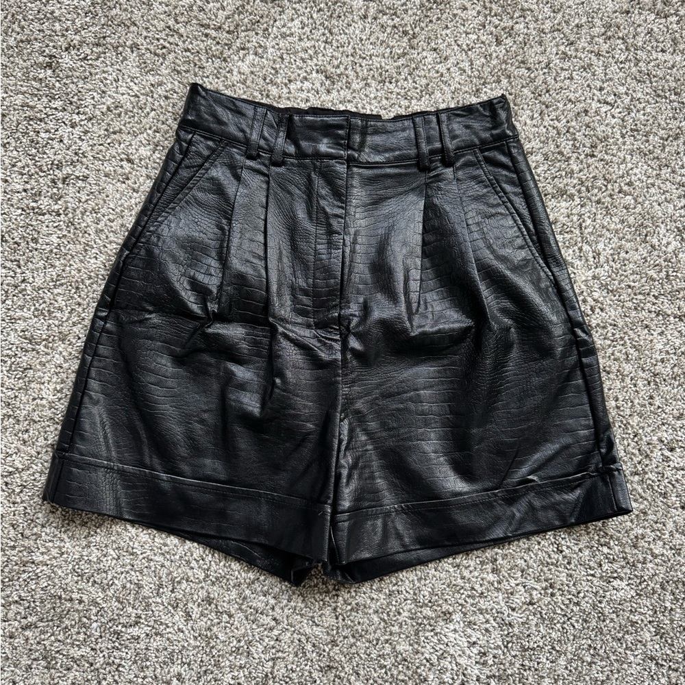 Dynamite Black Faux Leather High-Waisted Shorts